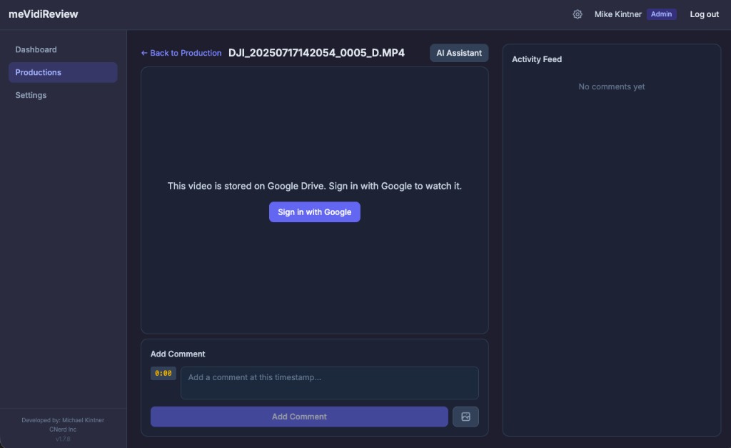 Google Drive integration — Review videos directly from Google Drive with one-click sign-in. No downloading or re-uploading required, saving time and simplifying the review workflow.